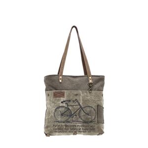 myra bags green bicycle upcycled canvas tote bag s-0938