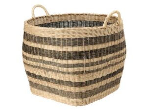 kouboo 1060042 large striped wicker storage basket, 26.5″ x 26.5″ x 27.5″, beige/black