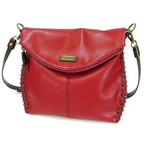 CHALA Charming Crossbody Shoulder Handbag With Zipper Flap Top and Key Fob- Burgundy (Metal Dragonfly)