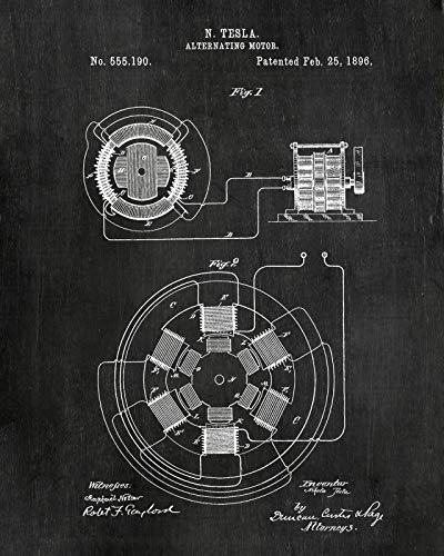 Nikola Tesla Gifts for Engineers - Steampunk Wall Decor SIX (8"x10") UNFRAMED Wall Art Patent Prints - Industrial Artwork Home Decor - Electrical, Coil, Nerd, Geek, Science, Physics Decorations