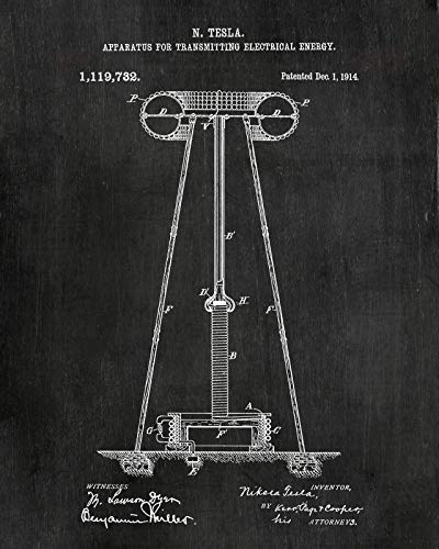 Nikola Tesla Gifts for Engineers - Steampunk Wall Decor SIX (8"x10") UNFRAMED Wall Art Patent Prints - Industrial Artwork Home Decor - Electrical, Coil, Nerd, Geek, Science, Physics Decorations