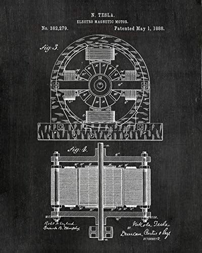 Nikola Tesla Gifts for Engineers - Steampunk Wall Decor SIX (8"x10") UNFRAMED Wall Art Patent Prints - Industrial Artwork Home Decor - Electrical, Coil, Nerd, Geek, Science, Physics Decorations