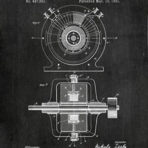 Nikola Tesla Gifts for Engineers - Steampunk Wall Decor SIX (8"x10") UNFRAMED Wall Art Patent Prints - Industrial Artwork Home Decor - Electrical, Coil, Nerd, Geek, Science, Physics Decorations