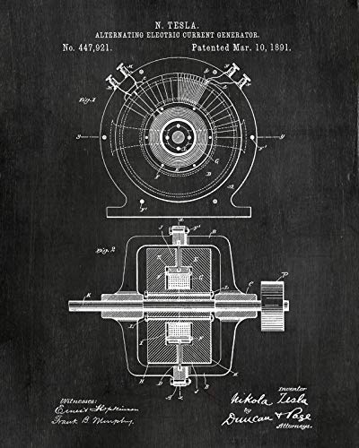 Nikola Tesla Gifts for Engineers - Steampunk Wall Decor SIX (8"x10") UNFRAMED Wall Art Patent Prints - Industrial Artwork Home Decor - Electrical, Coil, Nerd, Geek, Science, Physics Decorations