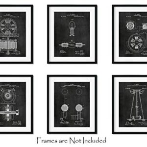 Nikola Tesla Gifts for Engineers - Steampunk Wall Decor SIX (8"x10") UNFRAMED Wall Art Patent Prints - Industrial Artwork Home Decor - Electrical, Coil, Nerd, Geek, Science, Physics Decorations