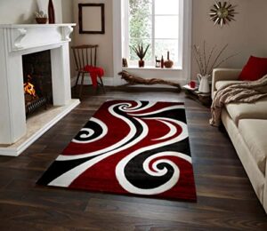 msrugs area rugs, 5×7 frize collection modern red black white area rug, contemporary geometric carpet for living room and bedroom