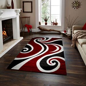Msrugs Area Rugs, 5x7 Frize Collection Modern Red Black White Area Rug, Contemporary Geometric Carpet for Living Room and Bedroom