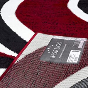Msrugs Area Rugs, 5x7 Frize Collection Modern Red Black White Area Rug, Contemporary Geometric Carpet for Living Room and Bedroom