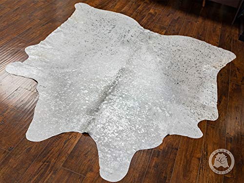 Genuine Metallic Silver On Off White Cowhide Rug 6 x 8 ft. 180 x 240 cm