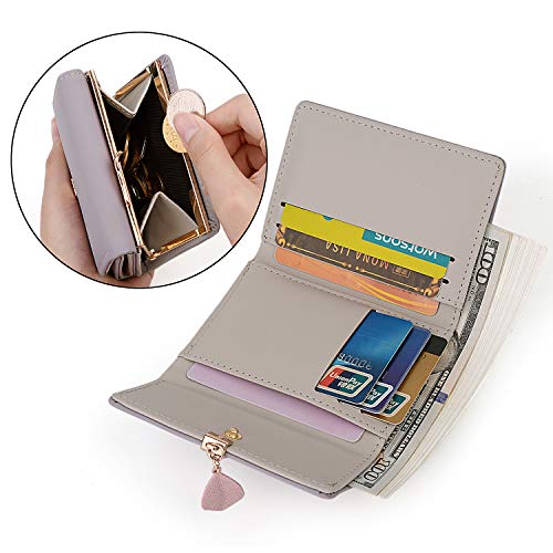 UTO Small Wallet for Women PU Leather Leaf Pendant Card Holder Organizer Coin Purse Light Purple