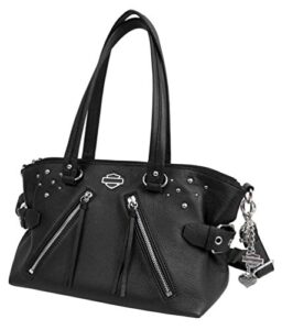 harley-davidson women’s studded rider leather satchel purse, black rd4918l-blk