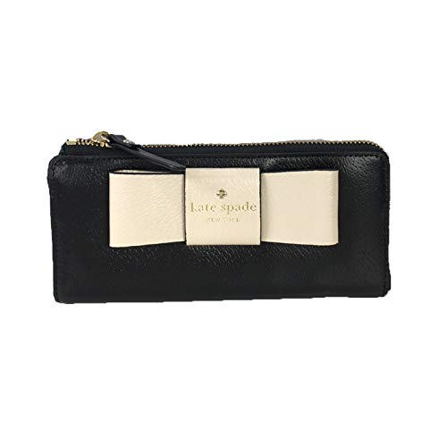 Kate Spade Nisha Bow Two-Tone Leather Zip Around Wallet, Black/Soft Porcelain