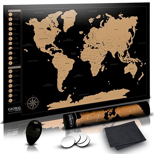 Global Zoom Scratch-Off World Map with US States-Track Travel Routes, Iconic Landmarks and World Wonders -Thick, Laminated Large Poster for Wall (24"x36") - Includes Scratch Tool and Cleaning Cloth