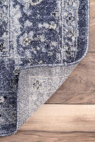 nuLOOM Vera Distressed Florid Area Rug, 9' x 12', Blue