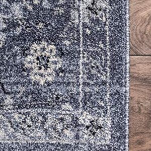 nuLOOM Vera Distressed Florid Area Rug, 9' x 12', Blue