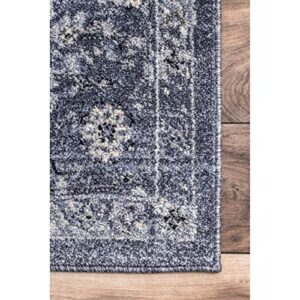 nuLOOM Vera Distressed Florid Area Rug, 9' x 12', Blue