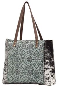 myra bags floral chic canvas tote teal cow