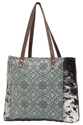 Myra Bags Floral Chic Canvas Tote Teal Cow