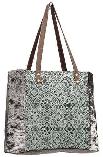 Myra Bags Floral Chic Canvas Tote Teal Cow