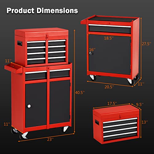 Goplus Rolling Tool Chest, 5-Drawer Tool Box Organizer w/Lockable Wheels & Sliding Drawers & Detachable Top & Adjustable Shelf, Tool Storage Cabinet for Garage Workshop (Red+Black)