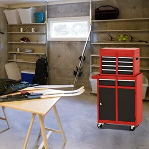 Goplus Rolling Tool Chest, 5-Drawer Tool Box Organizer w/Lockable Wheels & Sliding Drawers & Detachable Top & Adjustable Shelf, Tool Storage Cabinet for Garage Workshop (Red+Black)