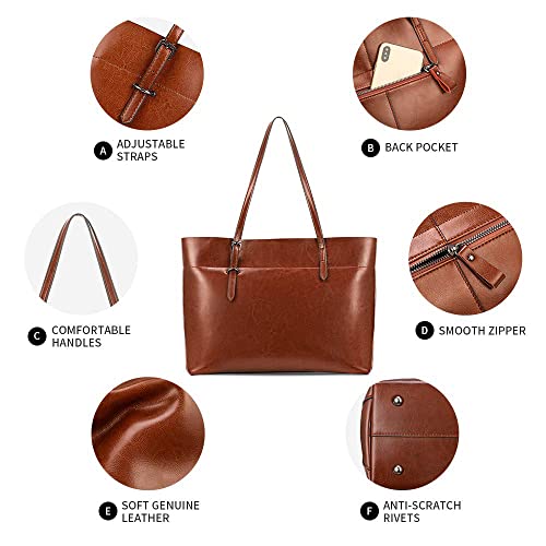 Kattee Vintage Genuine Leather Tote Shoulder Bag for Women Satchel Handbag with Top Handles (Brown)