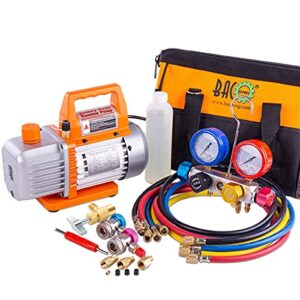 bacoeng professional vacuum pump & manifold gauge set – hvac a/c refrigeration kit – diagnostic r12 r22 r134a r410a – w/case