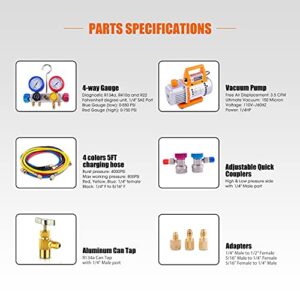 BACOENG Professional Vacuum Pump & Manifold Gauge Set - HVAC A/C Refrigeration Kit - Diagnostic R12 R22 R134a R410A - w/Case