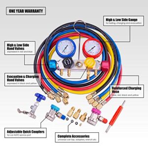 BACOENG Professional Vacuum Pump & Manifold Gauge Set - HVAC A/C Refrigeration Kit - Diagnostic R12 R22 R134a R410A - w/Case