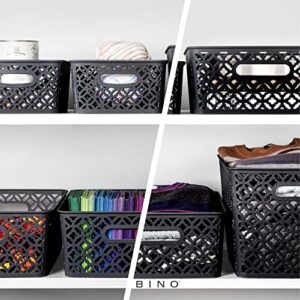 BINO l Plastic Storage Bins, Large - Black l THE BLOSSOM COLLECTION l Multi-Use Organizer Bin l Built-in Handles l Plastic Woven Basket for Organizing l Pantry Storage Basket l Home Organizing Basket