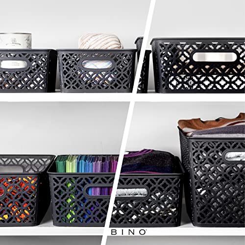 BINO l Plastic Storage Bins, Large - Black l THE BLOSSOM COLLECTION l Multi-Use Organizer Bin l Built-in Handles l Plastic Woven Basket for Organizing l Pantry Storage Basket l Home Organizing Basket