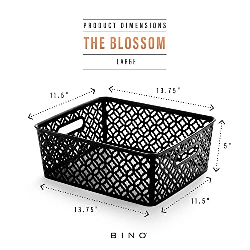 BINO l Plastic Storage Bins, Large - Black l THE BLOSSOM COLLECTION l Multi-Use Organizer Bin l Built-in Handles l Plastic Woven Basket for Organizing l Pantry Storage Basket l Home Organizing Basket