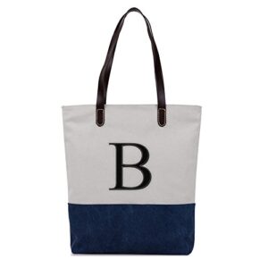 embroidered monogram name duotone blue women casual canvas shoulder bags bag messenger bag zipper tote bags