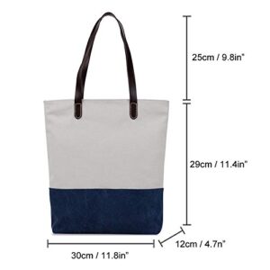 Embroidered Monogram Name Duotone Blue Women Casual Canvas Shoulder Bags Bag Messenger Bag Zipper Tote Bags