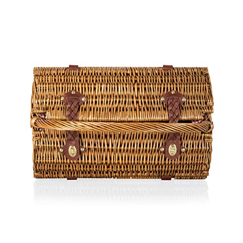 PICNIC TIME - Barrel Wicker Picnic Basket for 2 - Picnic Set - Wine Picnic Basket, (Red & White Gingham Pattern)