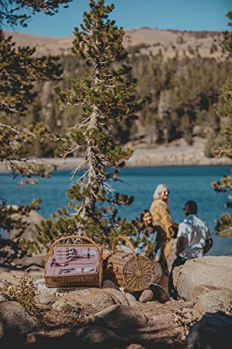 PICNIC TIME - Barrel Wicker Picnic Basket for 2 - Picnic Set - Wine Picnic Basket, (Red & White Gingham Pattern)