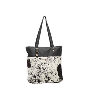 myra bags black shades genuine leather with animal print tote bag s-0980
