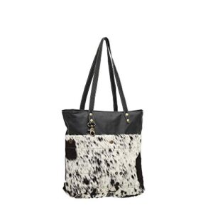 Myra Bags Black Shades Genuine Leather with Animal Print Tote Bag S-0980