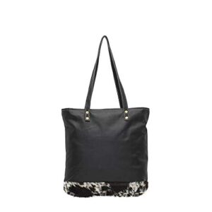 Myra Bags Black Shades Genuine Leather with Animal Print Tote Bag S-0980