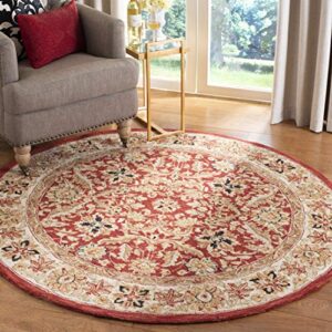 safavieh chelsea collection 3′ round red / ivory hk157a hand-hooked french country wool area rug