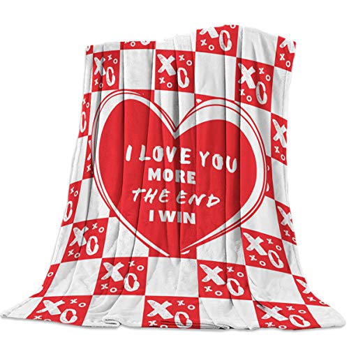 BMALL Flannel Throw Blanket I Love You More The End I Win Love Heart Shape All Season Premium Fluffy Microfiber Fleece Throw for Sofa Couch Throw 39x49inch