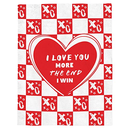 BMALL Flannel Throw Blanket I Love You More The End I Win Love Heart Shape All Season Premium Fluffy Microfiber Fleece Throw for Sofa Couch Throw 39x49inch