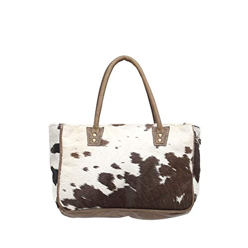 Myra Bags Bucket Genuine Leather with Animal Print Tote, Brown, Size One_Size, Tan, Khaki, Brown, One_Size