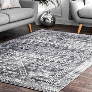 nuloom frances moroccan area rug, 4′ x 6′, grey