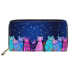 mumeson novelty cats stars print women rfid wallet leather purse long clutch bag credit card holder
