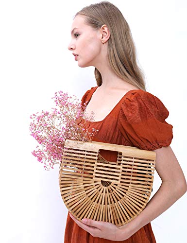 Miuco Womens Bamboo Handbag Handmade Large Tote Bag Size Small