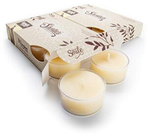 vanilla bean premium tealight candles multi pack – 12 beige highly scented tea lights – beautiful candlelight – made in the usa – bakery & food collection