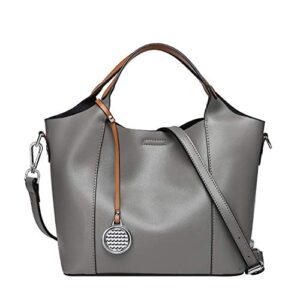 heshe leather womens shoulder handbags 2 in 1 bag top handle tote purse satchel ladies purses crossbody bag (grey)