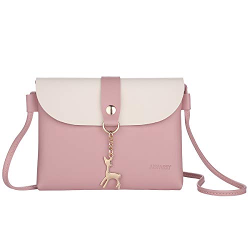 AISPARKY Small Crossbody Purse,PU Leather Small Purse for Womens and Girls With Pendant With Strap/Gold Chain Strap(Pink)