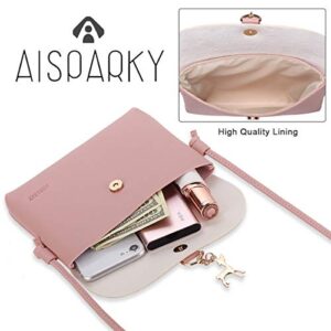 AISPARKY Small Crossbody Purse,PU Leather Small Purse for Womens and Girls With Pendant With Strap/Gold Chain Strap(Pink)